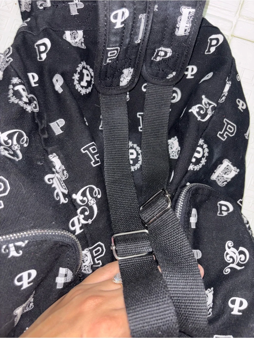 PINK Victoria's Secret Black Canvas Backpack with Pink Logo Print